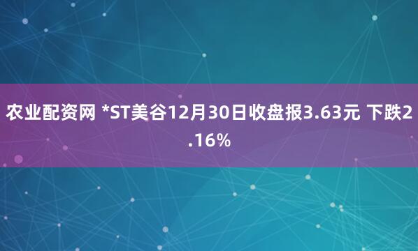 农业配资网 *ST美谷12月30日收盘报3.63元 下跌2.16%